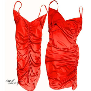 SHEIN Women's HOT Red Ruched Bodycon Cami Dress, XS